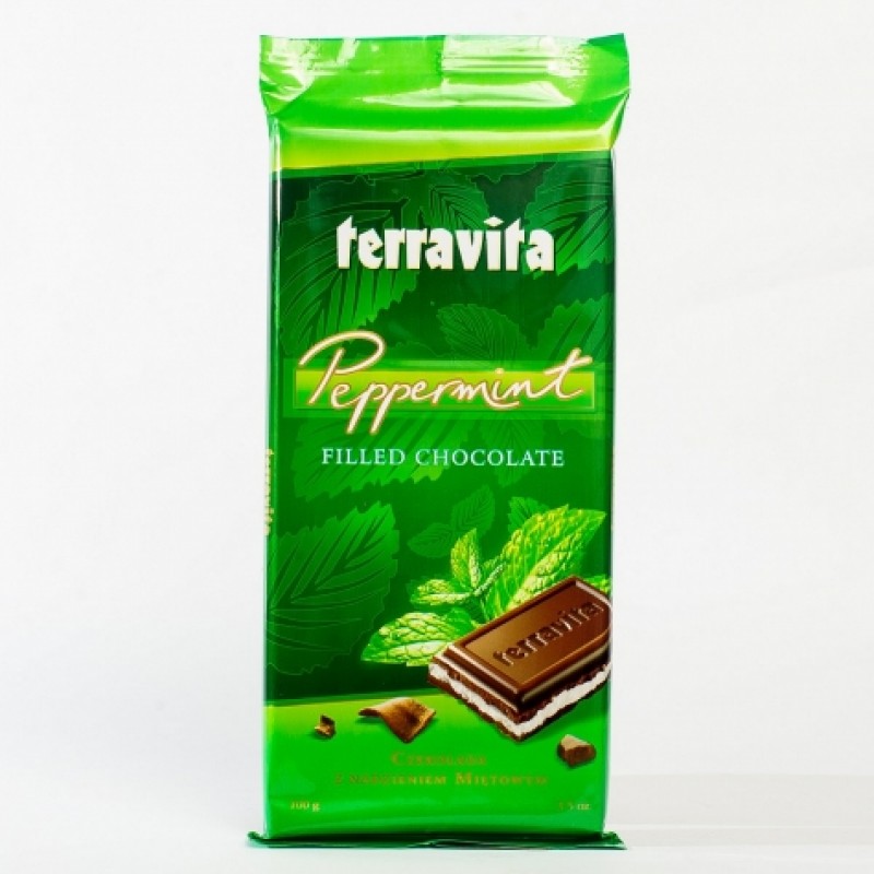 Шоколад Terravita молочний з мятою 100г